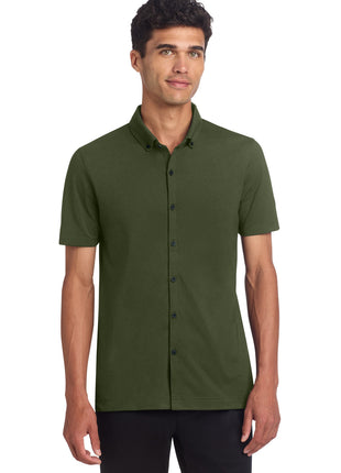 Mercer+Mettle® Stretch Pique Full-Button Polo MM1006 - Townsend Green | Mercer+Mettle