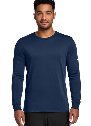 Nike Dri-FIT Cotton/Poly Long Sleeve Tee. NKBQ5230 - College Navy | Nike