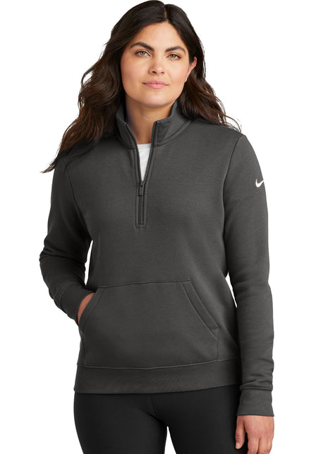 Nike Women's Club Fleece Sleeve Swoosh 1/2-Zip NKDX6720 - Anthracite | Nike