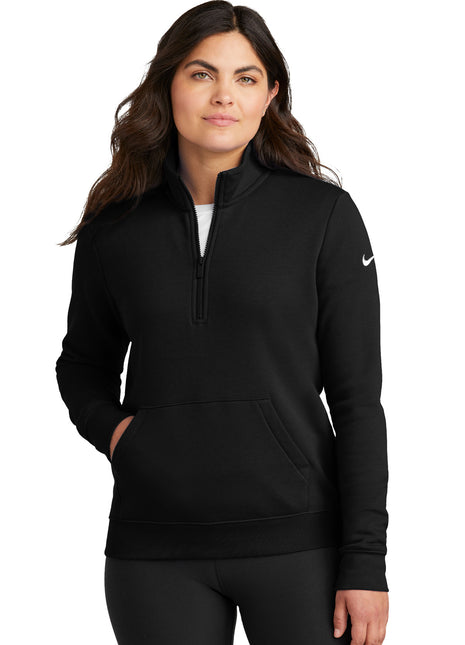 Nike Women's Club Fleece Sleeve Swoosh 1/2-Zip NKDX6720 - Black | Nike