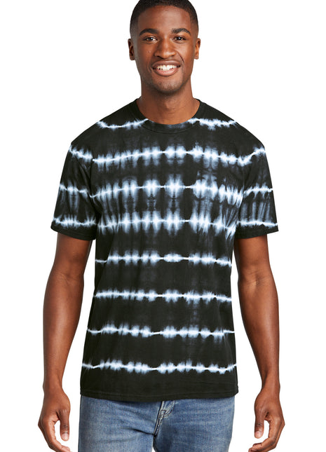Port & Co™ Allover Stripe Tie-Dye Tee PC142 - Black/ White | Port & Co