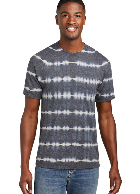 Port & Co™ Allover Stripe Tie-Dye Tee PC142 - Graphite/ Light Grey | Port & Co