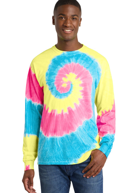 Port & Co™ Tie-Dye Long Sleeve Tee.  PC147LS - Neon Rainbow | Port & Co