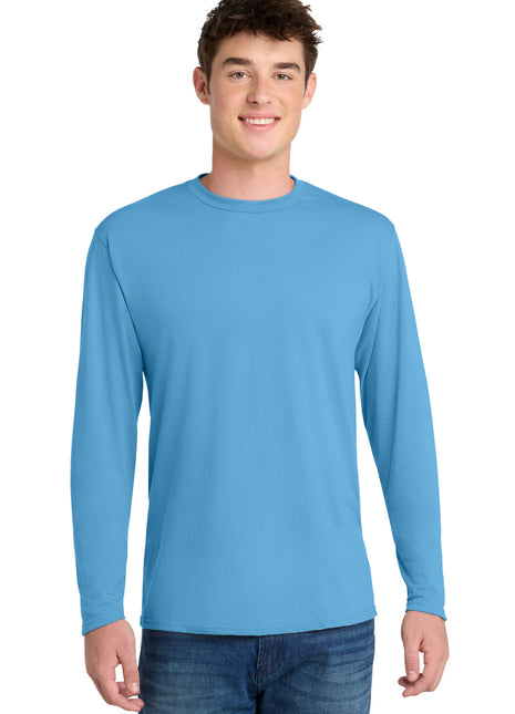 Port & Co™ Long Sleeve Performance Blend Tee. PC381LS - Aquatic Blue | Port & Co