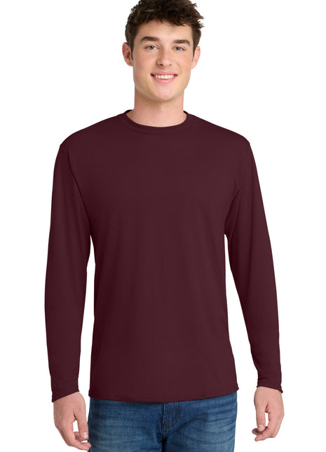 Port & Co™ Long Sleeve Performance Blend Tee. PC381LS - Athletic Maroon | Port & Co