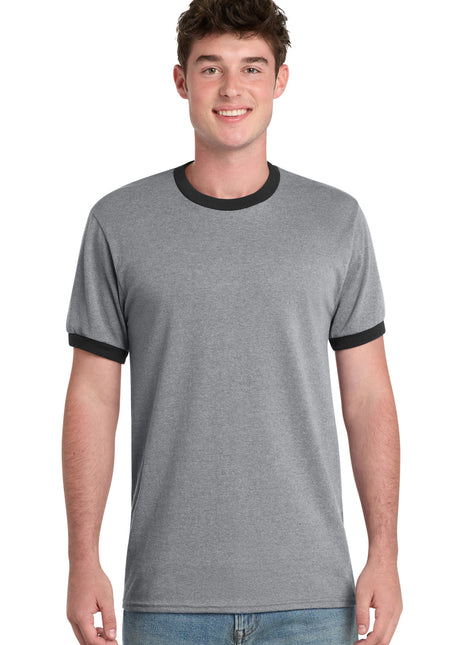 Port & Co™ Core Cotton Ringer Tee.  PC54R - Athletic Heather/ Jet Black | Port & Co