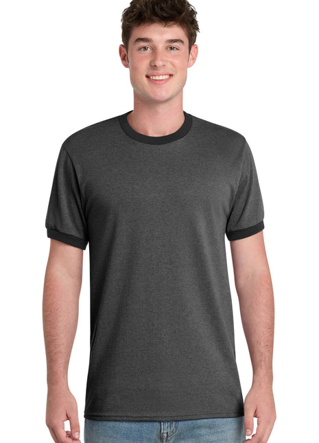Port & Co™ Core Cotton Ringer Tee.  PC54R - Dark Heather Grey/ Jet Black | Port & Co