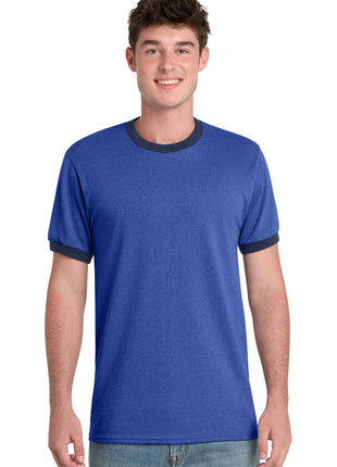 Port & Co™ Core Cotton Ringer Tee.  PC54R - Heather Royal/ Navy | Port & Co