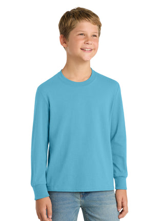 Port & Co™ Youth Long Sleeve Core Cotton Tee. PC54YLS - Aquatic Blue | Port & Co