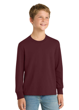 Port & Co™ Youth Long Sleeve Core Cotton Tee. PC54YLS - Athletic Maroon | Port & Co