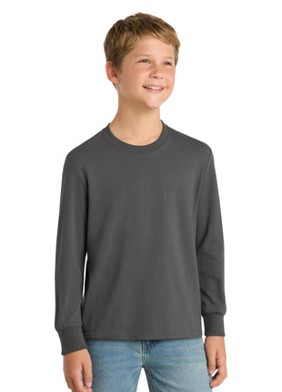 Port & Co™ Youth Long Sleeve Core Cotton Tee. PC54YLS - Charcoal | Port & Co