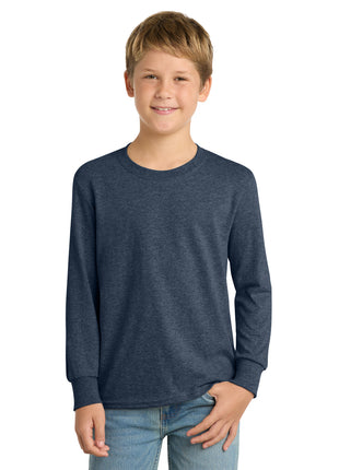 Port & Co™ Youth Long Sleeve Core Cotton Tee. PC54YLS - Heather Navy | Port & Co