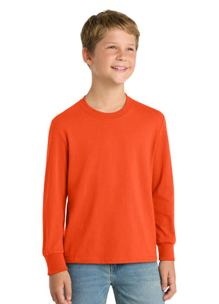 Port & Co™ Youth Long Sleeve Core Cotton Tee. PC54YLS - Orange | Port & Co