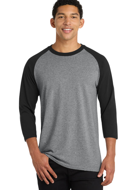 Port & Co™ Core Blend 3/4-Sleeve Raglan Tee. PC55RS - Athletic Heather/ Jet Black | Port & Co