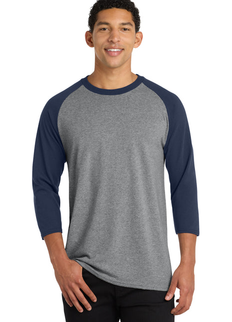 Port & Co™ Core Blend 3/4-Sleeve Raglan Tee. PC55RS - Athletic Heather/ Navy | Port & Co