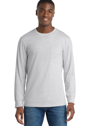 Port & Co™ Tall Long Sleeve Essential Pocket Tee. PC61LSPT - Ash | Port & Co