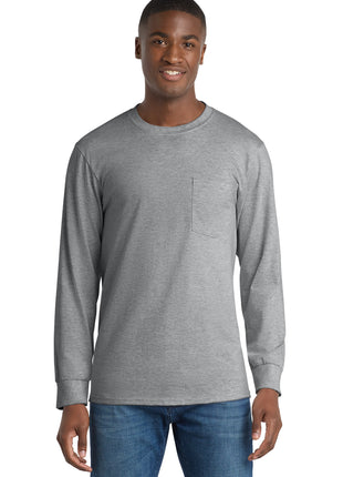 Port & Co™ Tall Long Sleeve Essential Pocket Tee. PC61LSPT - Athletic Heather | Port & Co