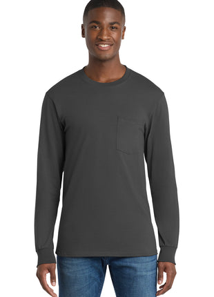 Port & Co™ Tall Long Sleeve Essential Pocket Tee. PC61LSPT - Charcoal | Port & Co
