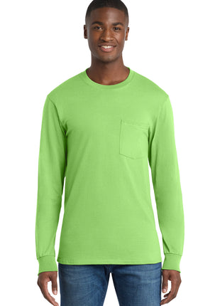Port & Co™ Tall Long Sleeve Essential Pocket Tee. PC61LSPT - Lime | Port & Co