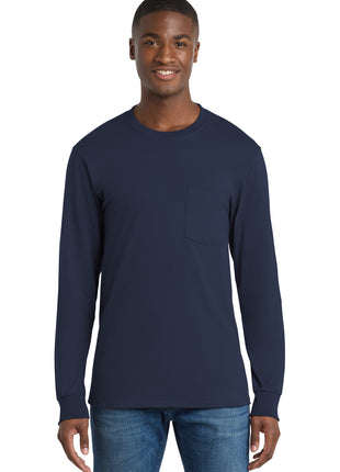 Port & Co™ Tall Long Sleeve Essential Pocket Tee. PC61LSPT - Navy | Port & Co