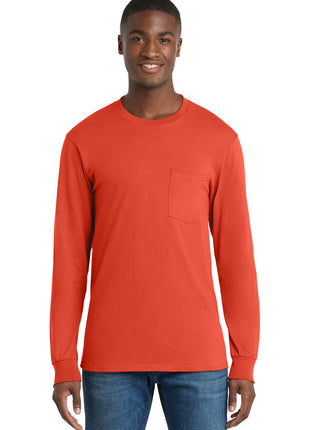 Port & Co™ Tall Long Sleeve Essential Pocket Tee. PC61LSPT - Orange | Port & Co