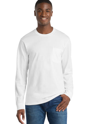 Port & Co™ Tall Long Sleeve Essential Pocket Tee. PC61LSPT - White | Port & Co
