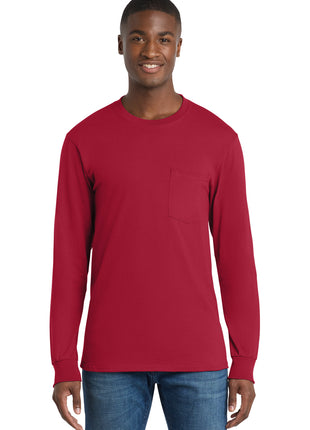 Port & Co™ Tall Long Sleeve Essential Pocket Tee. PC61LSPT - Red | Port & Co