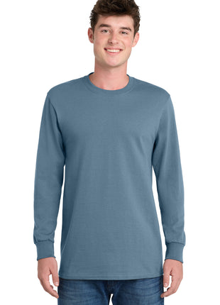 Port & Co™ Long Sleeve Essential Tee. PC61LS - Stonewashed Blue | Port & Co