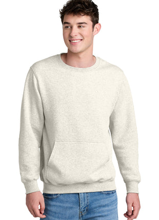 Port & Co™ Core Fleece Crewneck Pocket Sweatshirt PC78PKT - Oatmeal Heather | Port & Co