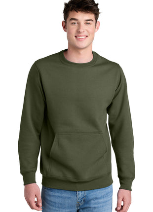 Port & Co™ Core Fleece Crewneck Pocket Sweatshirt PC78PKT - Olive Drab Green | Port & Co
