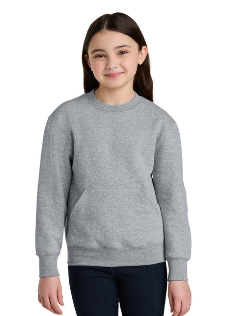 Port & Co™ Youth Core Fleece Crewneck Pocket Sweatshirt PC78YPKT - Athletic Heather | Port & Co