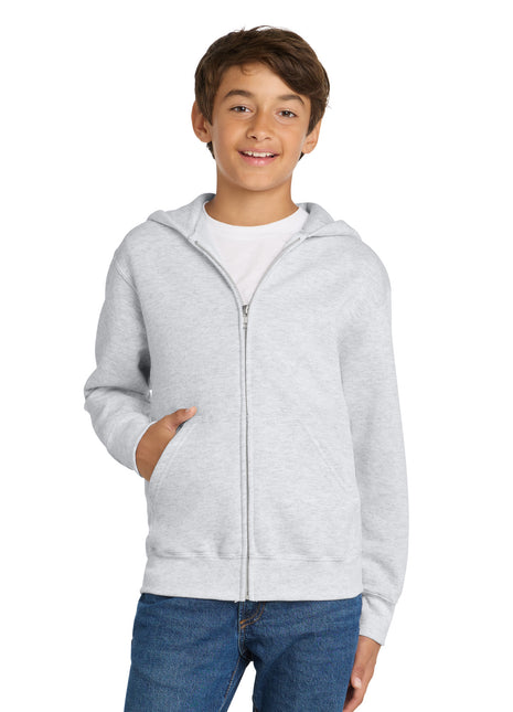 Port & Co™ Youth Core Fleece Full-Zip Hooded Sweatshirt PC78YZH - Ash | Port & Co