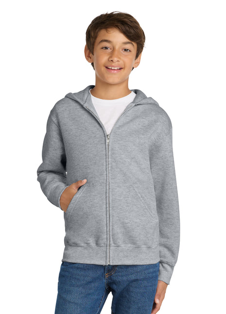 Port & Co™ Youth Core Fleece Full-Zip Hooded Sweatshirt PC78YZH - Athletic Heather | Port & Co
