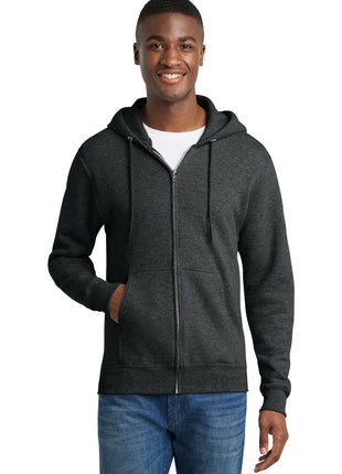 Port & Co™ Core Fleece Full-Zip Hooded Sweatshirt. PC78ZH - Black Heather | Port & Co