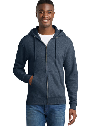 Port & Co™ Core Fleece Full-Zip Hooded Sweatshirt. PC78ZH - Heather Navy | Port & Co