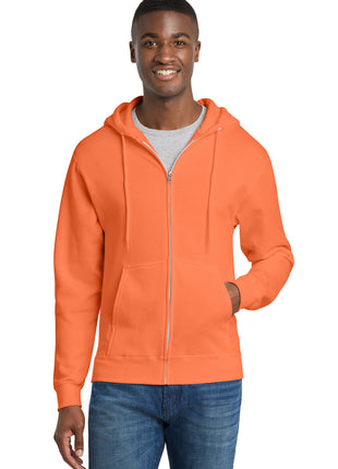 Port & Co™ Core Fleece Full-Zip Hooded Sweatshirt. PC78ZH - Neon Orange | Port & Co