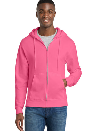 Port & Co™ Core Fleece Full-Zip Hooded Sweatshirt. PC78ZH - Neon Pink | Port & Co