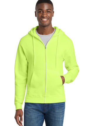Port & Co™ Core Fleece Full-Zip Hooded Sweatshirt. PC78ZH - Neon Yellow | Port & Co