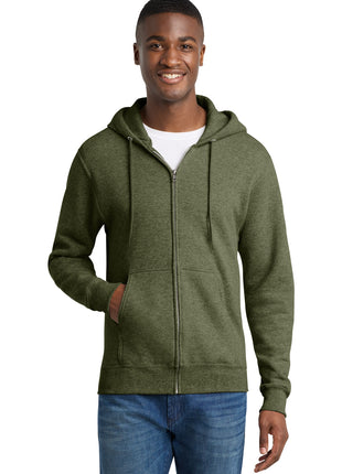 Port & Co™ Core Fleece Full-Zip Hooded Sweatshirt. PC78ZH - Olive Drab Green Heather | Port & Co