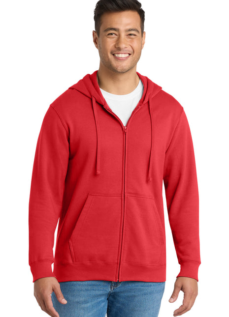 Port & Co™ Fan Favorite Fleece Full-Zip Hooded Sweatshirt. PC850ZH - Bright Red | Port & Co