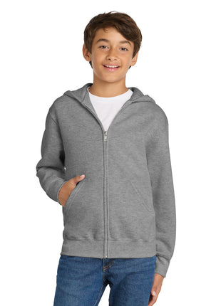 DISCONTINUED Port & Co™ Youth Core Fleece Full-Zip Hooded Sweatshirt.  PC90YZH - Athletic Heather | Port & Co