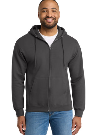 Port & Co™ Tall Essential Fleece Full-Zip Hooded Sweatshirt. PC90ZHT - Charcoal | Port & Co
