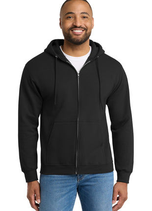Port & Co™ Essential Fleece Full-Zip Hooded Sweatshirt.  PC90ZH - Jet Black | Port & Co