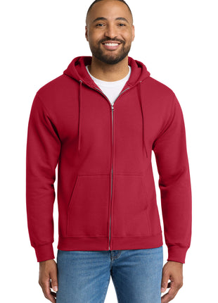 Port & Co™ Essential Fleece Full-Zip Hooded Sweatshirt.  PC90ZH - Red | Port & Co