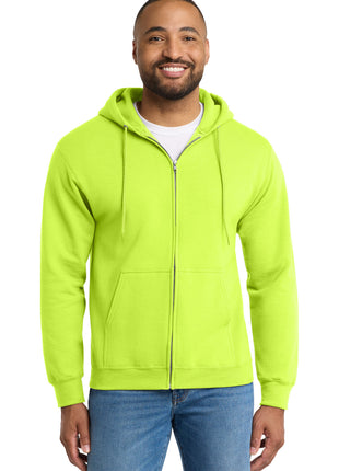 Port & Co™ Essential Fleece Full-Zip Hooded Sweatshirt.  PC90ZH - Safety Green | Port & Co