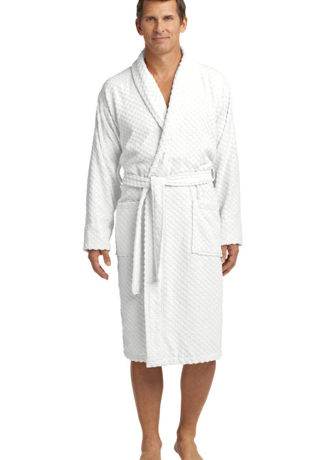 Port Authority® Checkered Terry Shawl Collar Robe. R103 - White | Port Authority