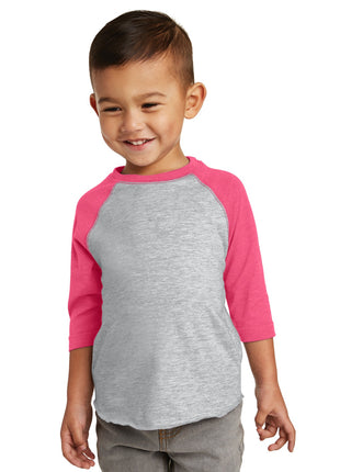 Rabbit Skins™ Toddler Baseball Fine Jersey Tee. RS3330 - Vintage Heather/ Vintage Hot Pink | Rabbit Skins