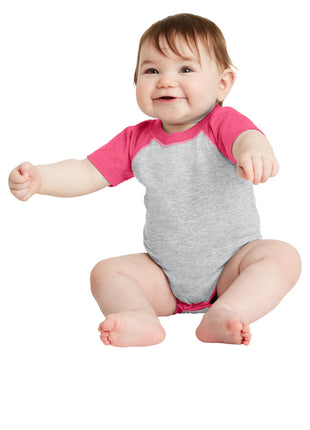 Rabbit Skins™ Infant Baseball Fine Jersey Bodysuit. RS4430 - Vintage Heather/ Vintage Hot Pink | Rabbit Skins