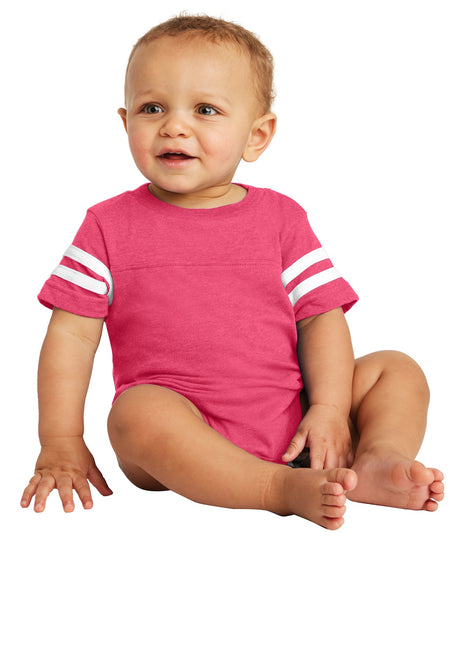 Rabbit Skins™ Infant Football Fine Jersey Bodysuit. RS4437 - Vintage Hot Pink/ Blended White | Rabbit Skins