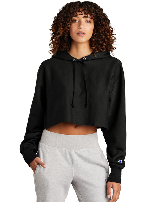 Champion ®  Women's Reverse Weave ®  Cropped Cut-Off Hooded Sweatshirt RW01W - Black | Champion